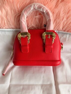 Versace Jeans Collection Small Red Mini Satchel with Gold Hardware